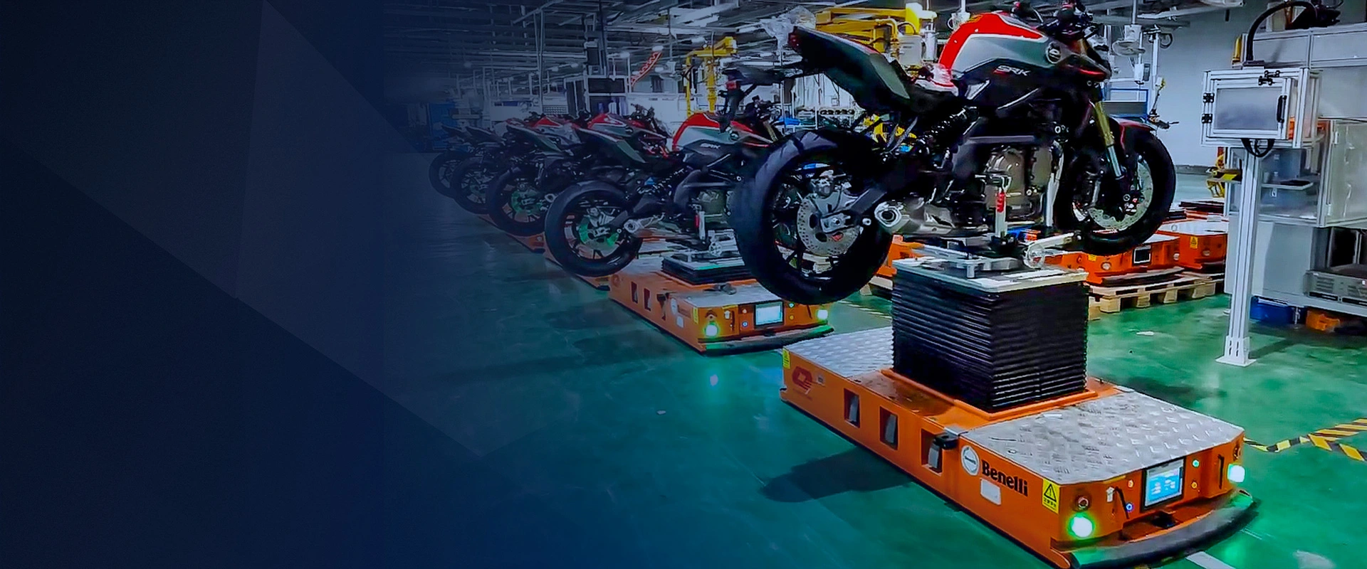 Motorcycle Manufacturing Factory - Application in Main Line, Front Fork, Rear Swing Arm, and Logistics AGV Assembly Line